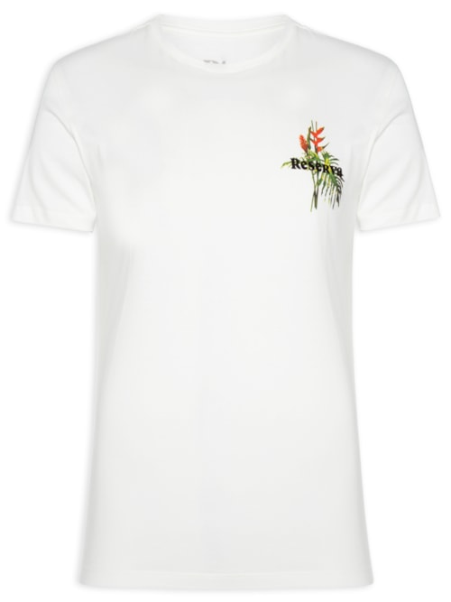 Camiseta Masculina Estampada Ramo Tropical - Off White