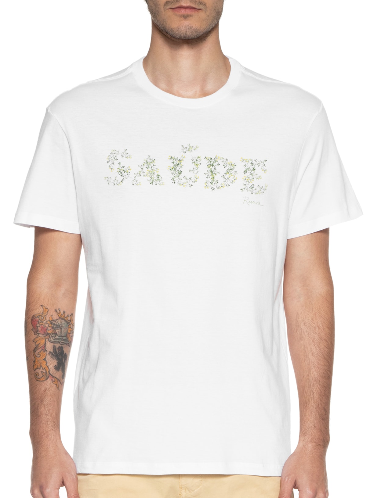 Camiseta Masculina Estampada Saúde Arruda Branco Reserva