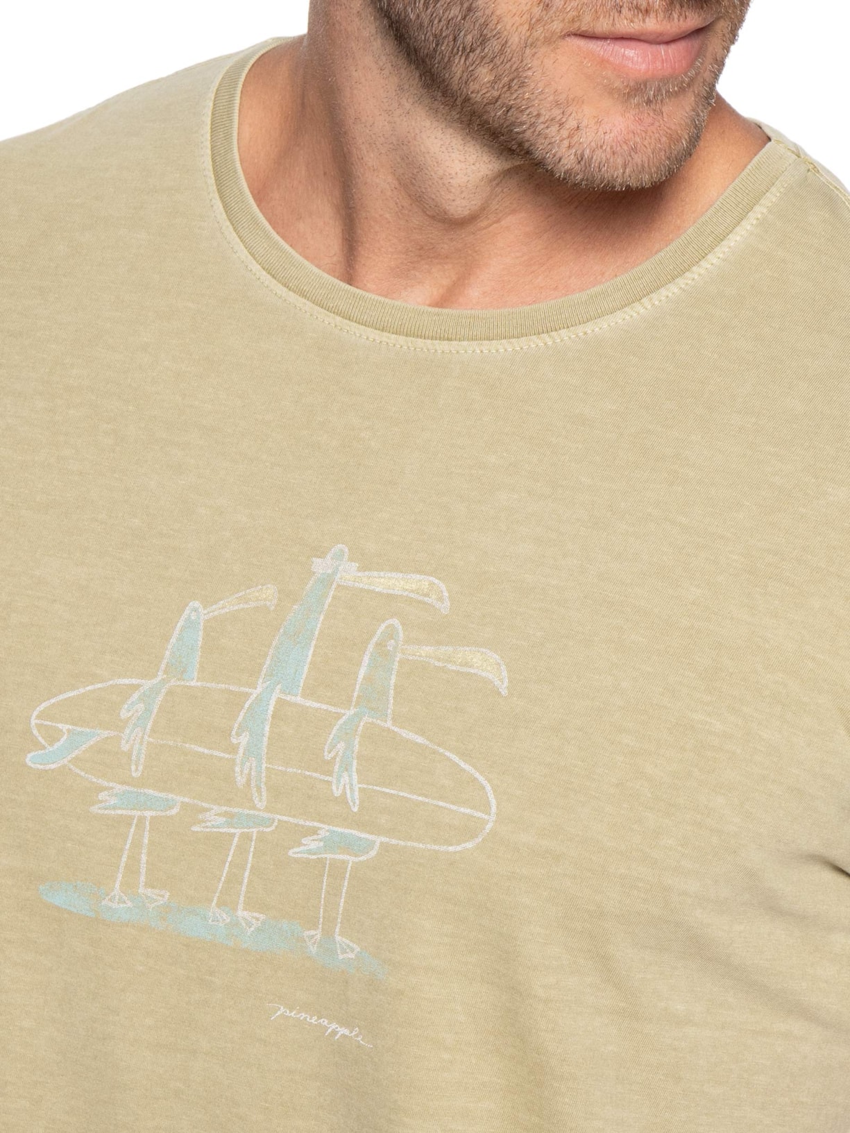 Camiseta Masculina Estampada Seagulls Bege Pineapple