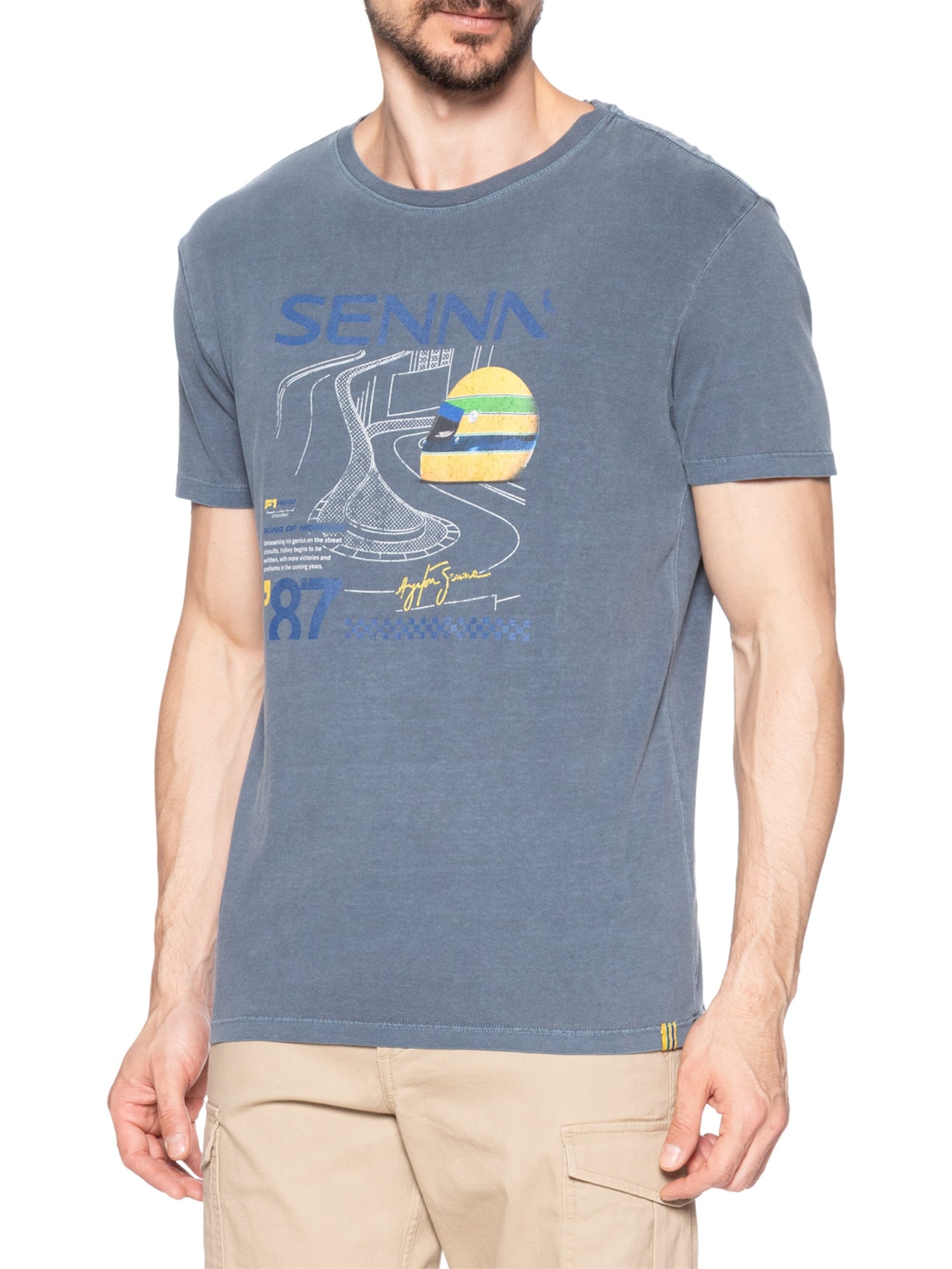 Camiseta Masculina Estampada Senna King Of Monaco Azul Reserva