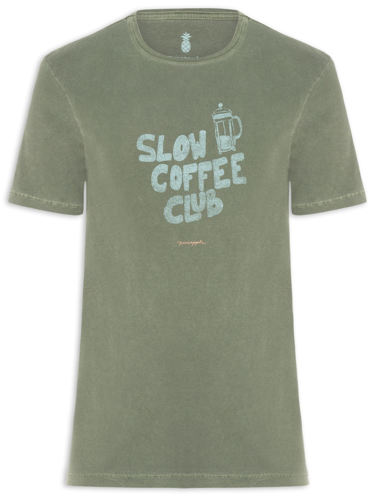 Camiseta Masculina Estampada Slow Coffee Verde Pineapple
