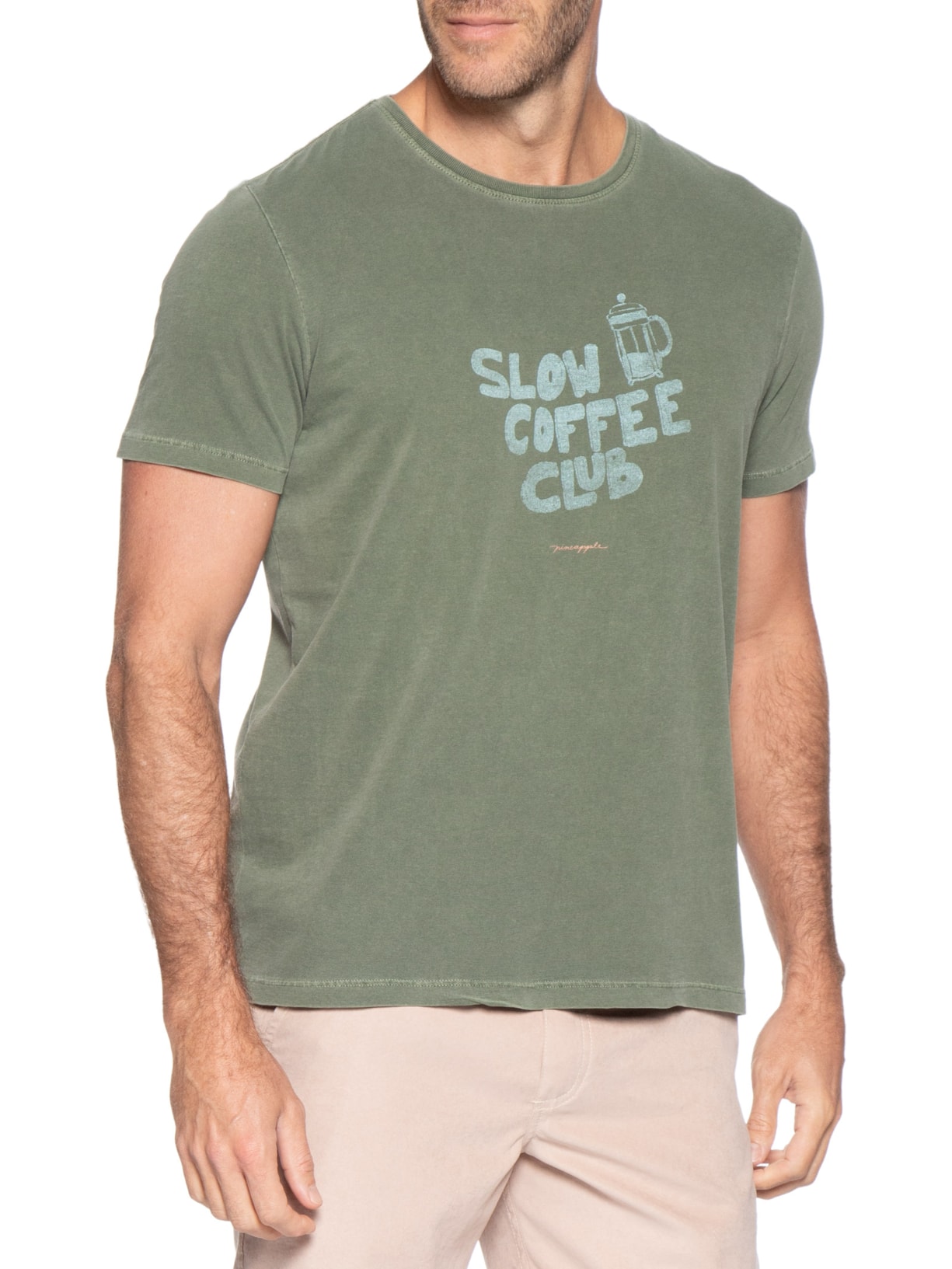 Camiseta Masculina Estampada Slow Coffee Verde Pineapple