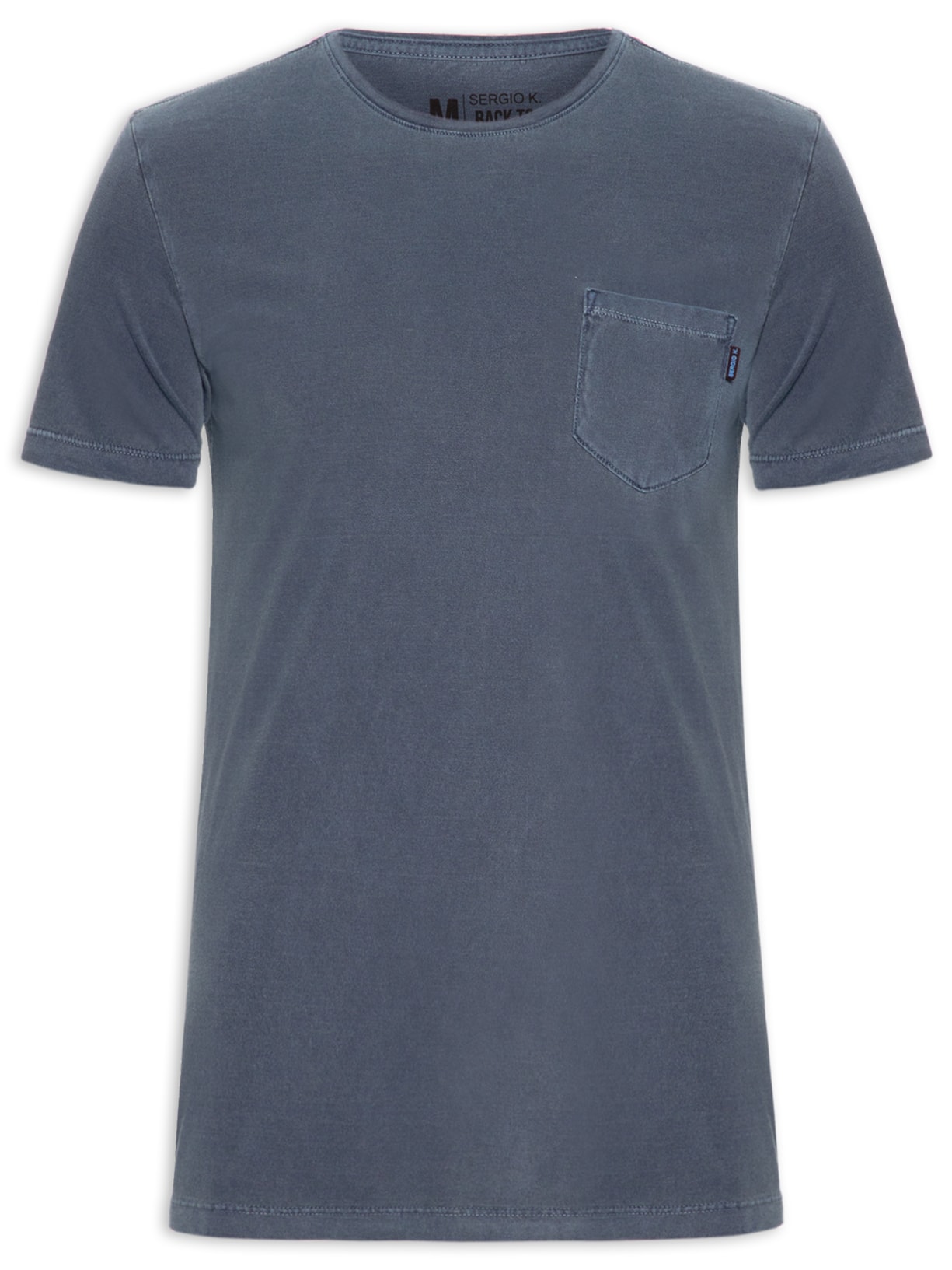 Camiseta Masculina Estonada Com Bolso - Azul