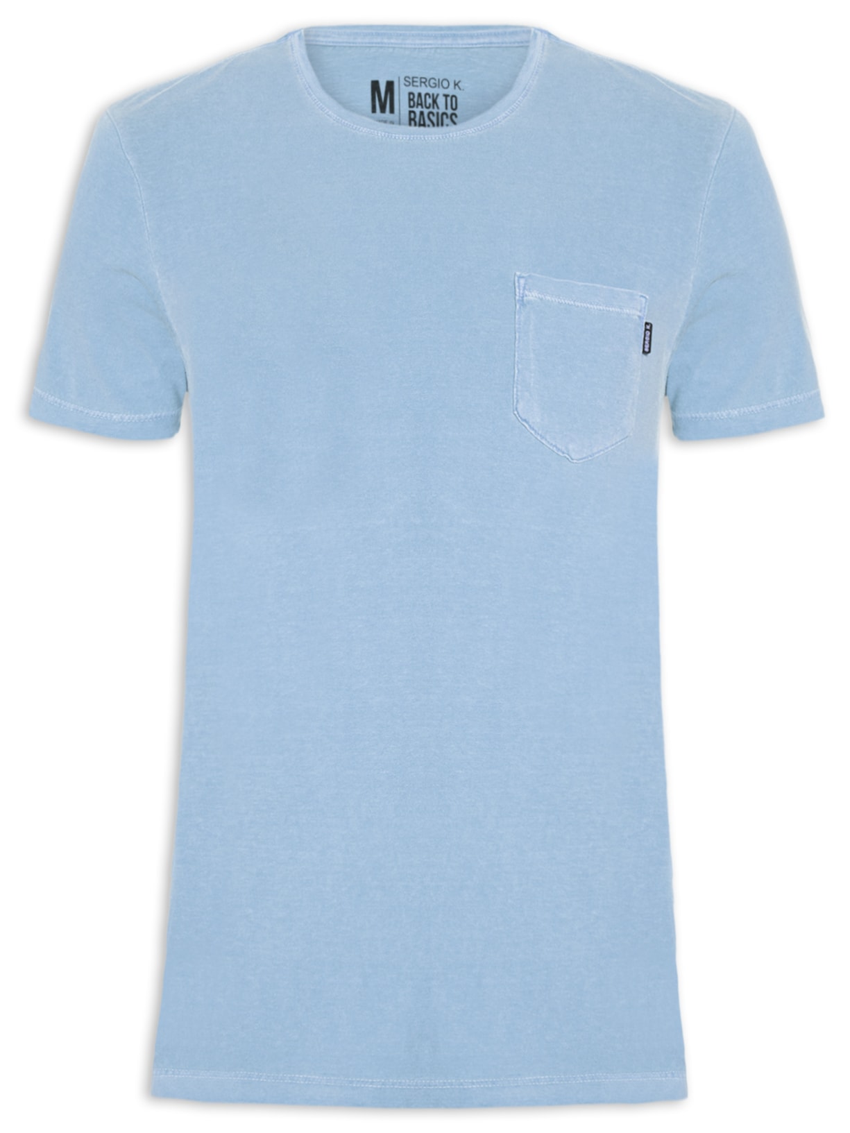 Camiseta Masculina Estonada Com Bolso Gola Careca - Azul