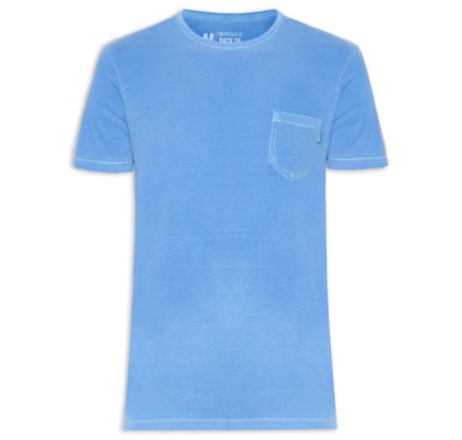 Camiseta Masculina Estonada Com Bolso Gola Careca - Azul