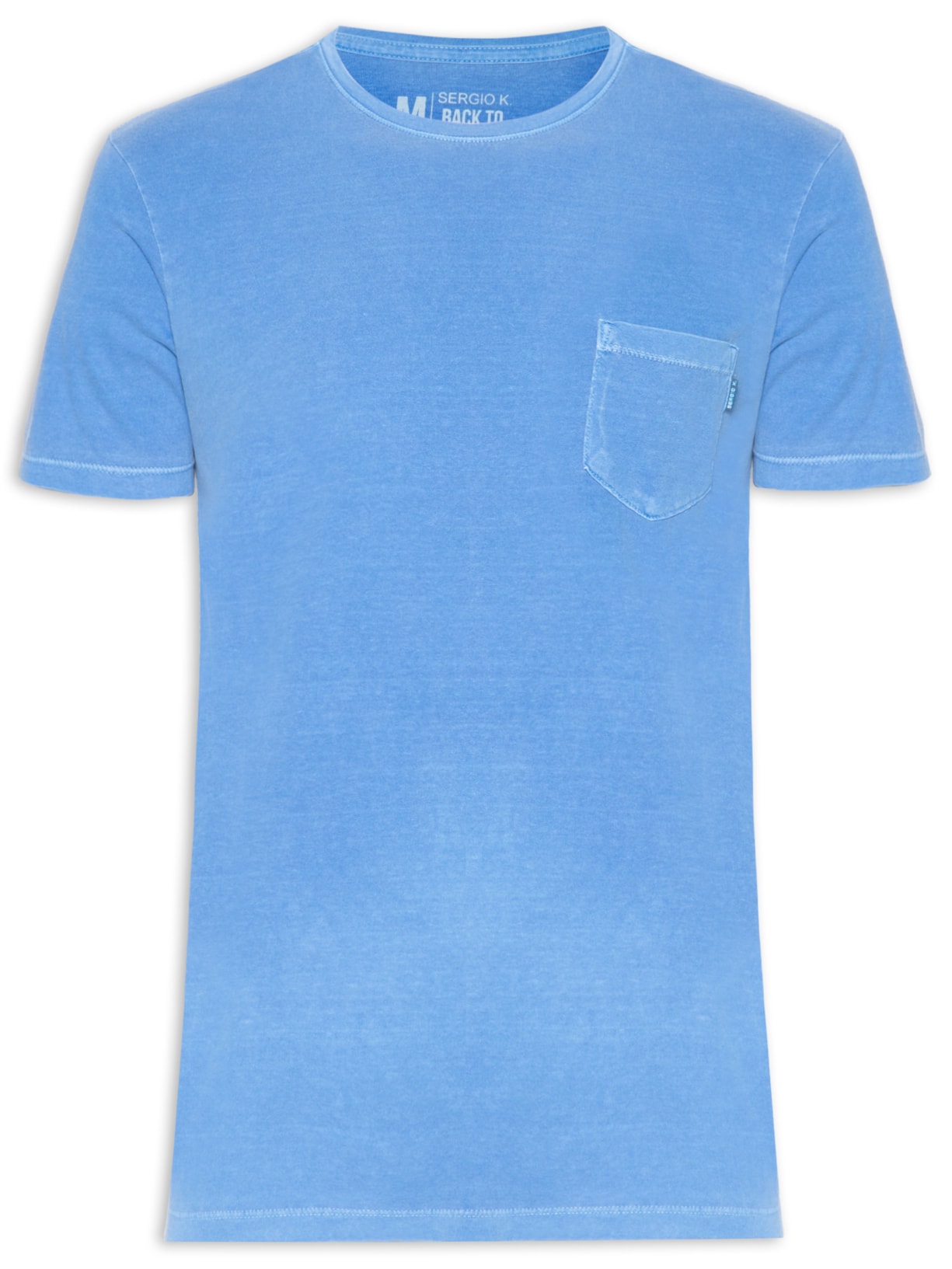 Camiseta Masculina Estonada Com Bolso Gola Careca - Azul