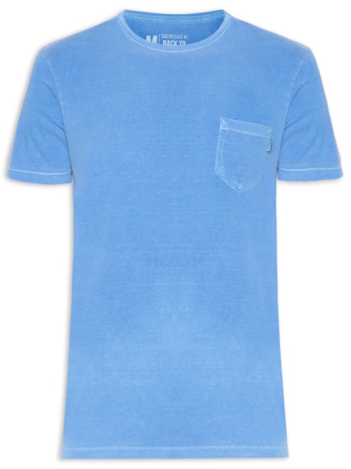 Camiseta Masculina Estonada Com Bolso Gola Careca - Azul