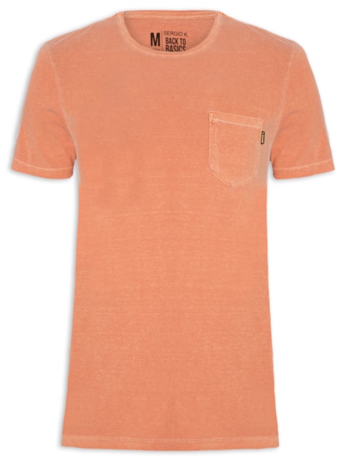Camiseta Masculina Estonada Com Bolso Gola Careca - Laranja