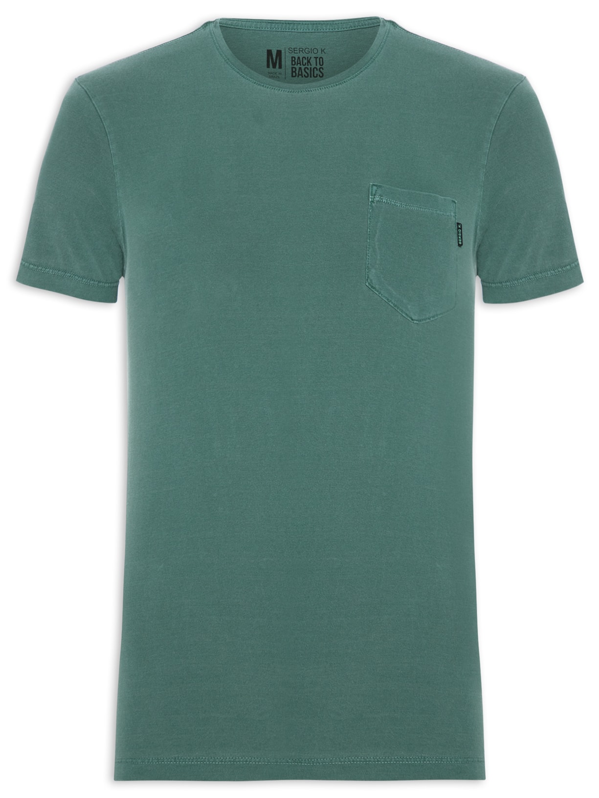 Camiseta Masculina Estonada Com Bolso Gola Careca - Verde