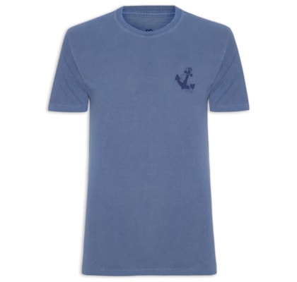 Camiseta Masculina Estonada Estampa De Ancora - Azul
