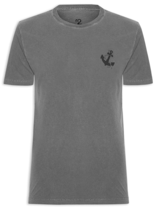 Camiseta Masculina Estonada Estampa De Ancora - Preto