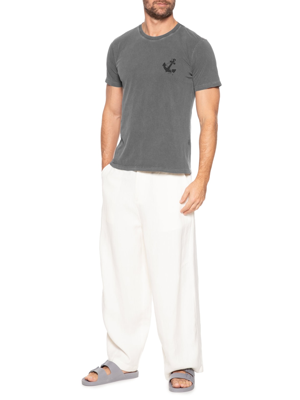 Camiseta Masculina Estonada Estampa De Ancora Preto '2 Essential