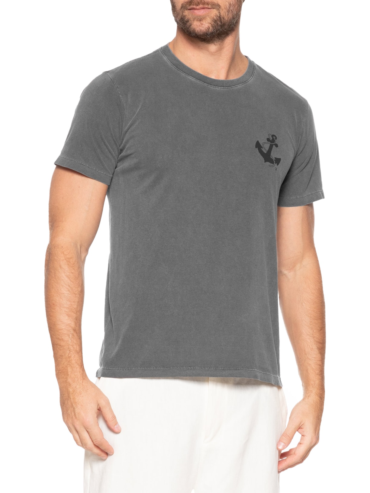 Camiseta Masculina Estonada Estampa De Ancora Preto '2 Essential
