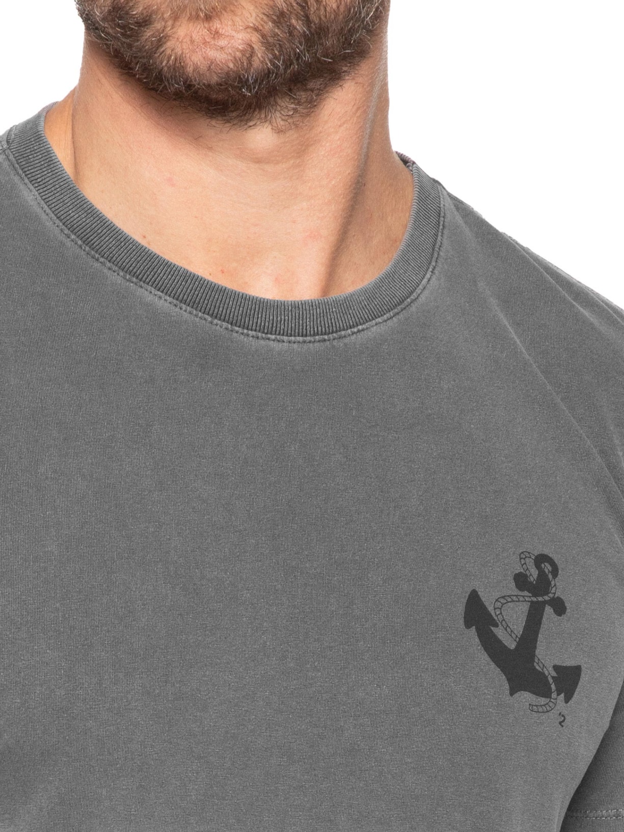 Camiseta Masculina Estonada Estampa De Ancora Preto '2 Essential