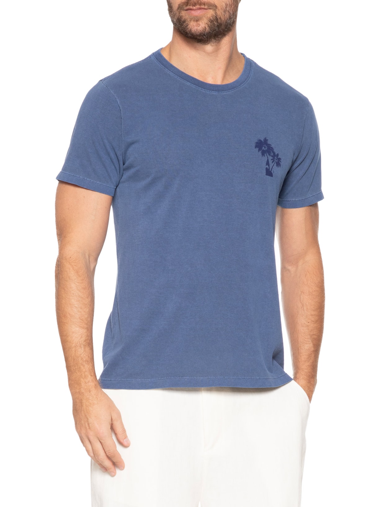 Camiseta Masculina Estonada Estampa De Coqueiros Azul '2 Essential