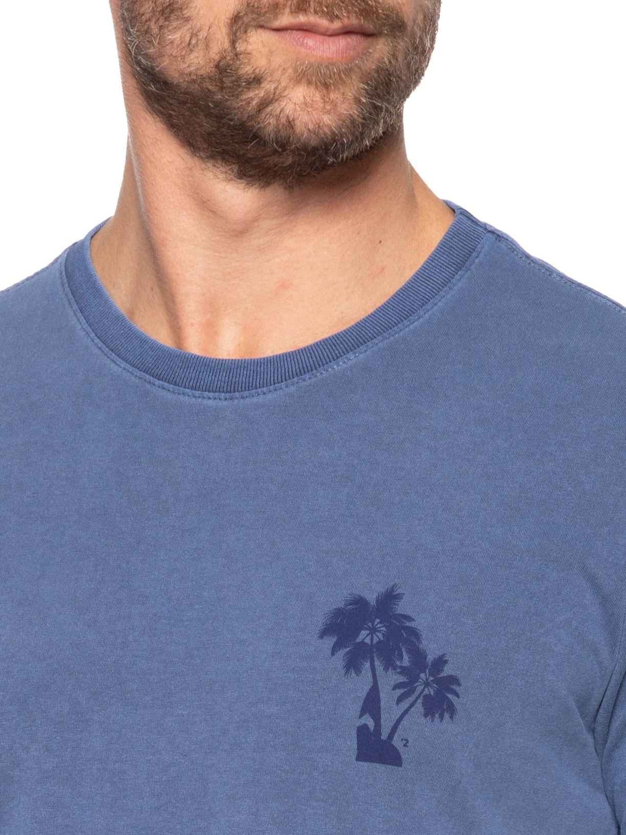 Camiseta Masculina Estonada Estampa De Coqueiros Azul '2 Essential
