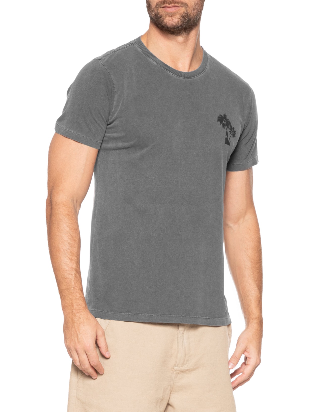 Camiseta Masculina Estonada Estampa De Coqueiros Preto '2 Essential