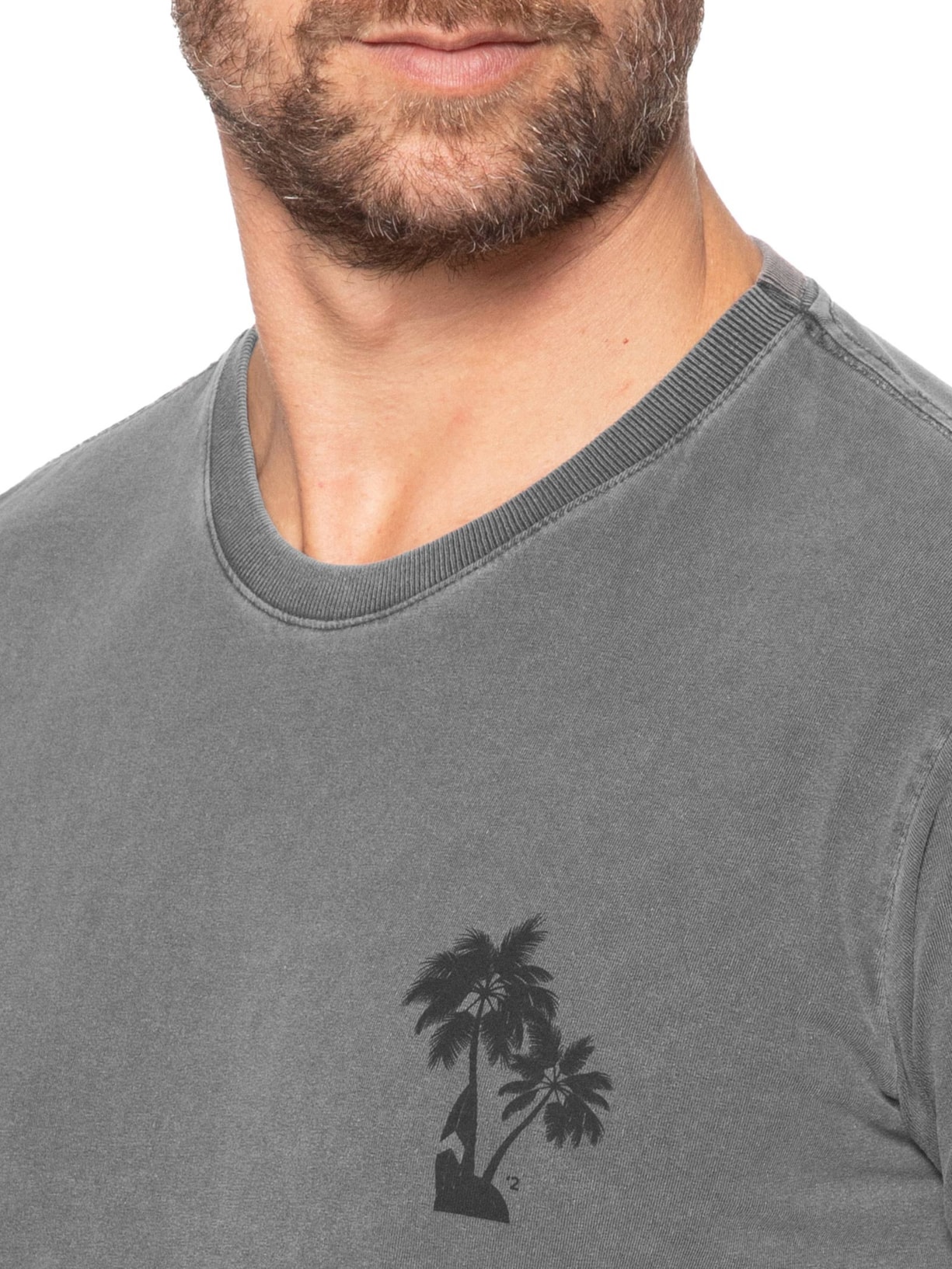 Camiseta Masculina Estonada Estampa De Coqueiros Preto '2 Essential