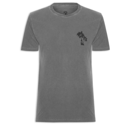 Camiseta Masculina Estonada Estampa De Coqueiros - Preto