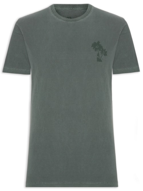 Camiseta Masculina Estonada Estampa De Coqueiros - Verde