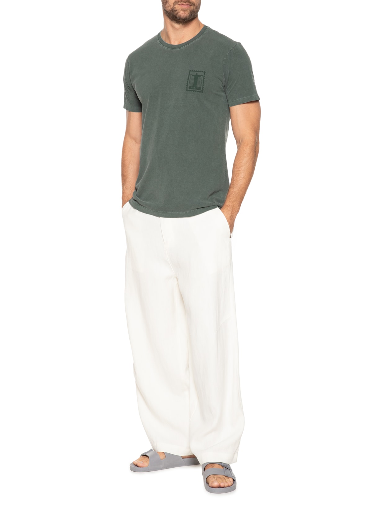 Camiseta Masculina Estonada Estampa Rio Brazil Verde '2 Essential