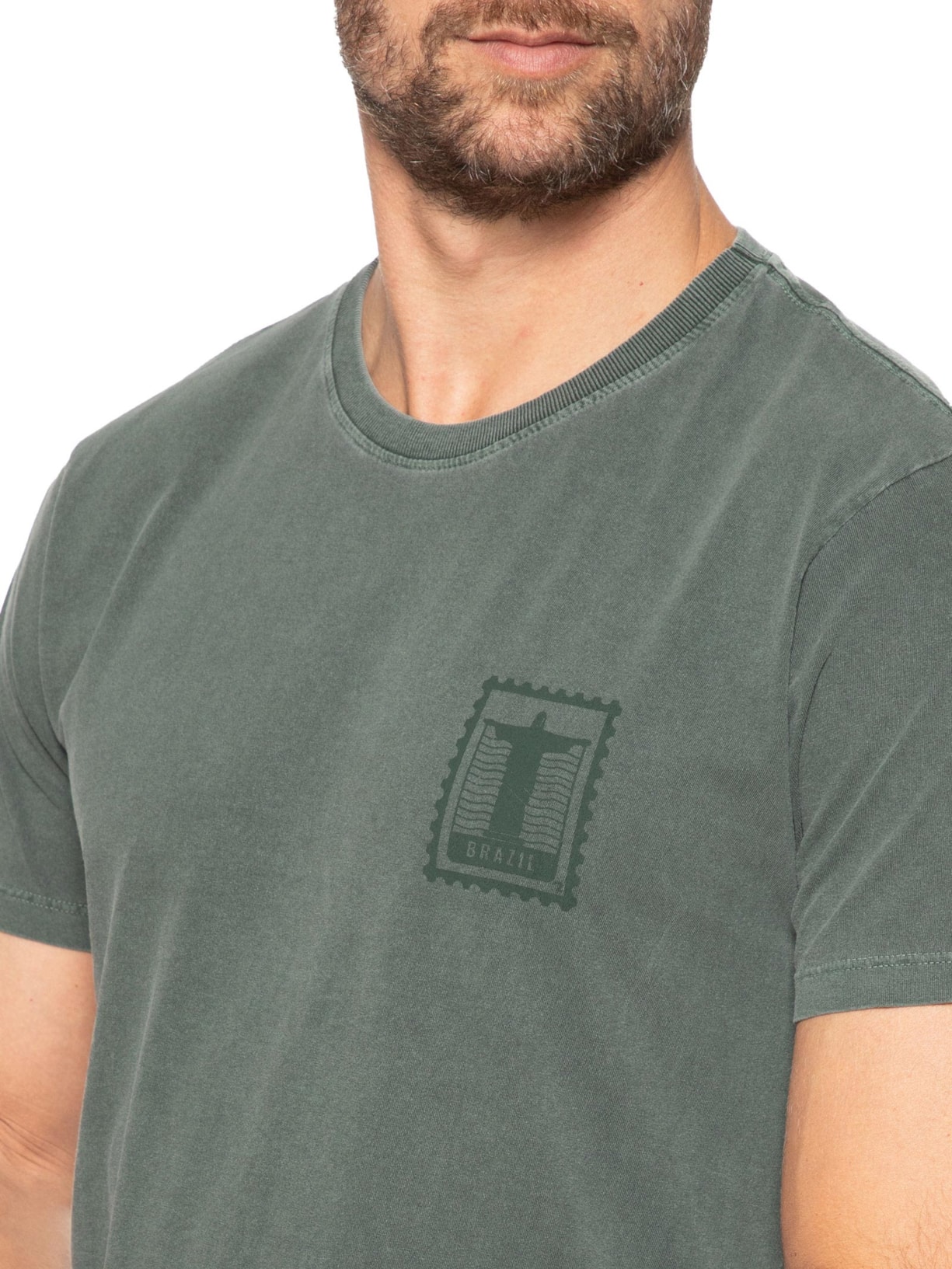 Camiseta Masculina Estonada Estampa Rio Brazil Verde '2 Essential