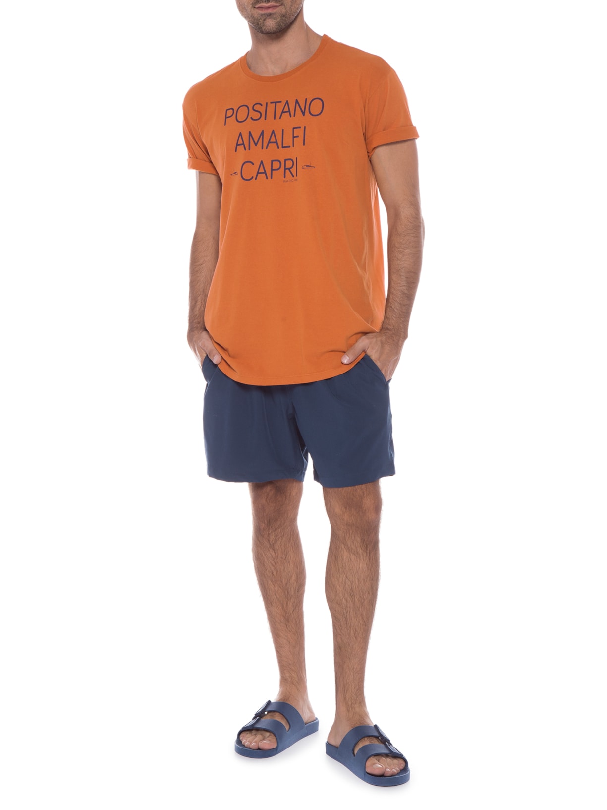 Camiseta Masculina Estonada Estampada Itália Frente Laranja Barche