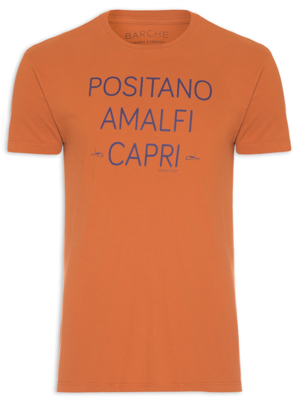 Camiseta Masculina Estonada Estampada Itália Frente Laranja Barche