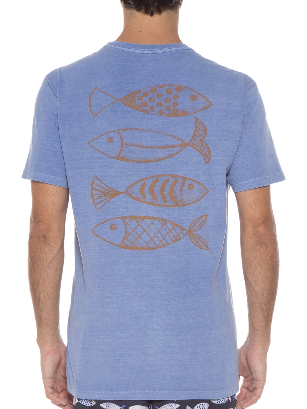 Camiseta Masculina Estonada Estampada Peixes Fernanda Machado Azul Barche