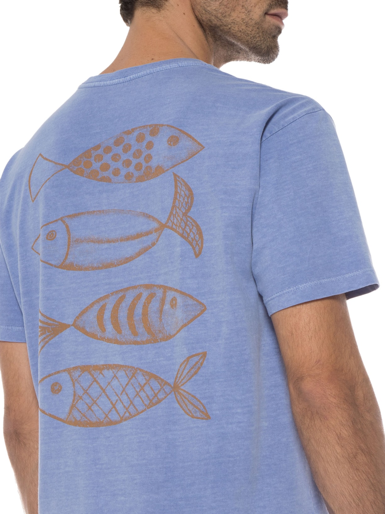 Camiseta Masculina Estonada Estampada Peixes Fernanda Machado Azul Barche