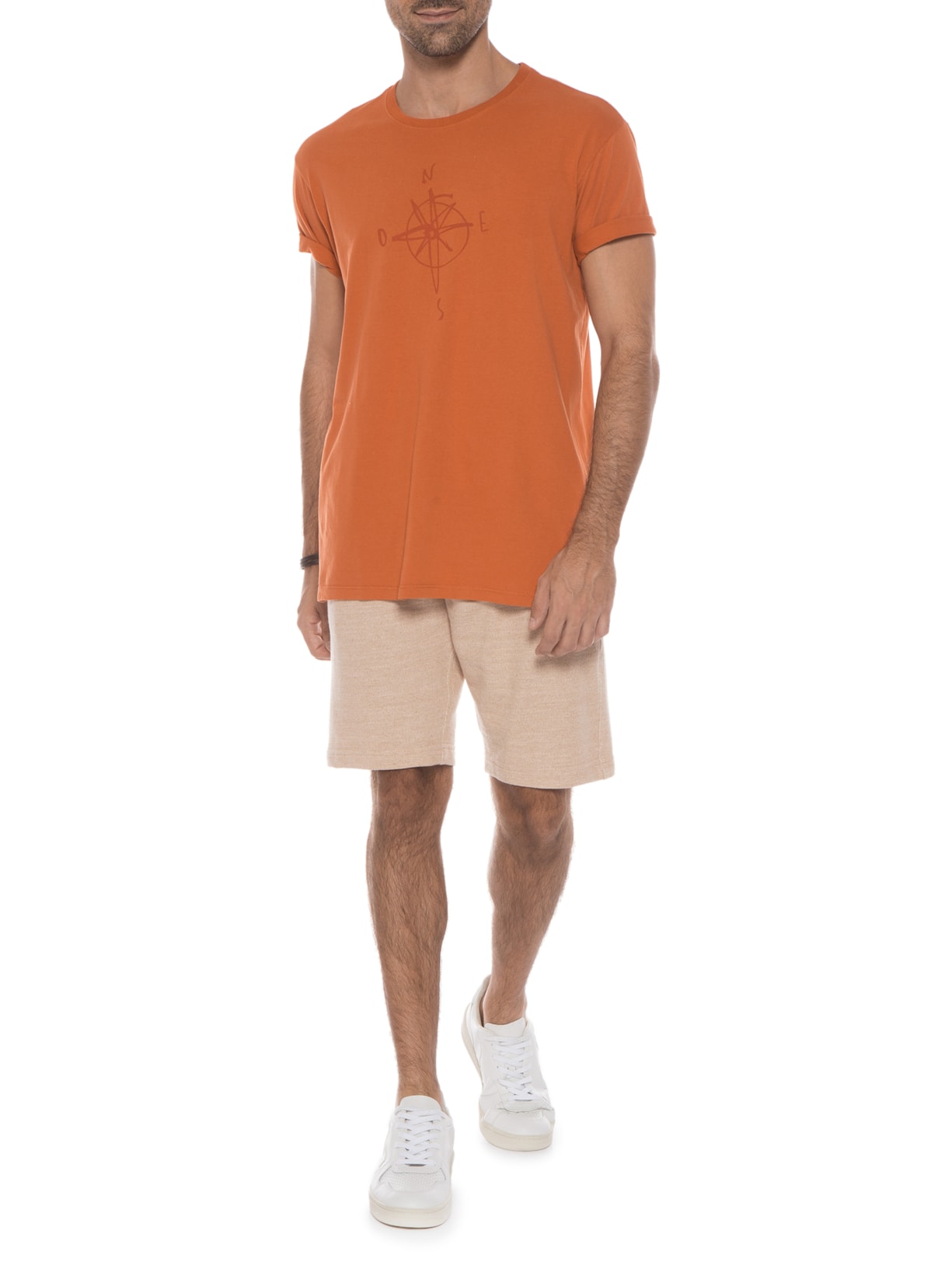 Camiseta Masculina Estonada Estampada Rosa Dos Ventos Raul Gastão Laranja Barche