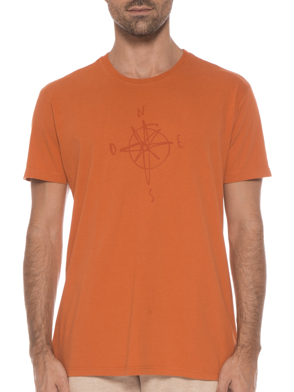 Camiseta Masculina Estonada Estampada Rosa Dos Ventos Raul Gastão Laranja Barche