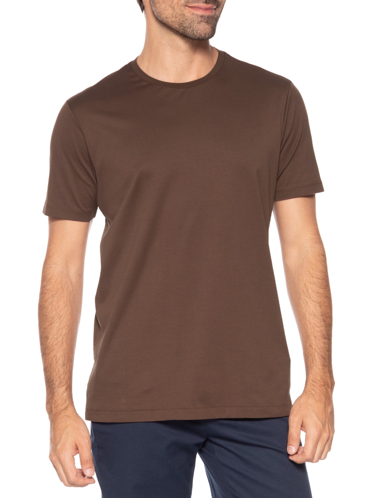 Camiseta Masculina Fio 40 Em Algodão Pima Marrom Ricardo Almeida