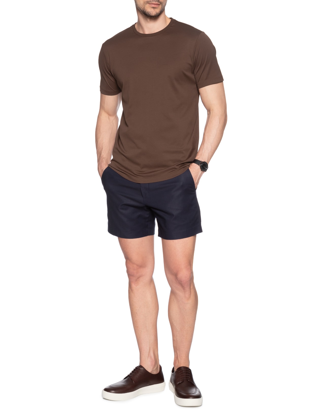 Camiseta Masculina Fio 40 Em Algodão Pima Marrom Ricardo Almeida