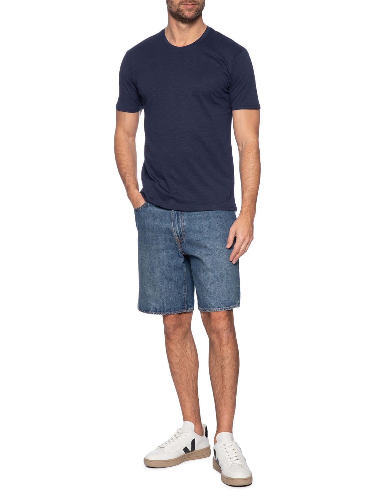 Camiseta Masculina Flamê Gola Redonda Azul Basiq Men