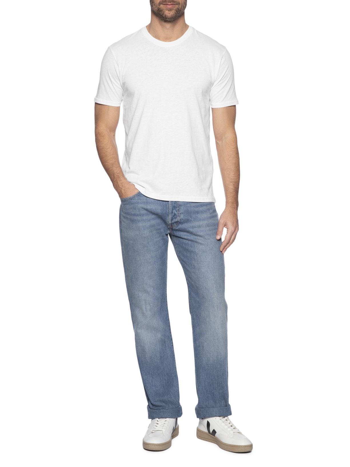 Camiseta Masculina Flamê Gola Redonda Branco Basiq Men