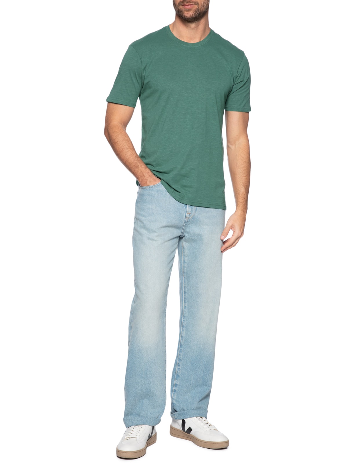 Camiseta Masculina Flamê Gola Redonda Verde Basiq Men