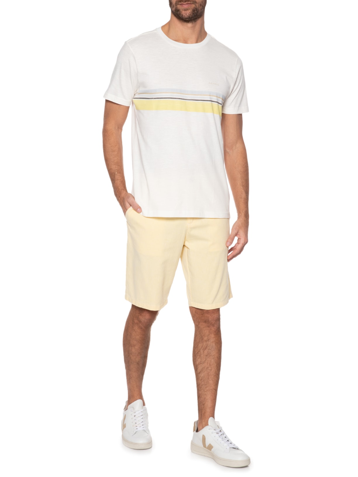 Camiseta Masculina Flamê Listrado Localizado Amarelo Aramis