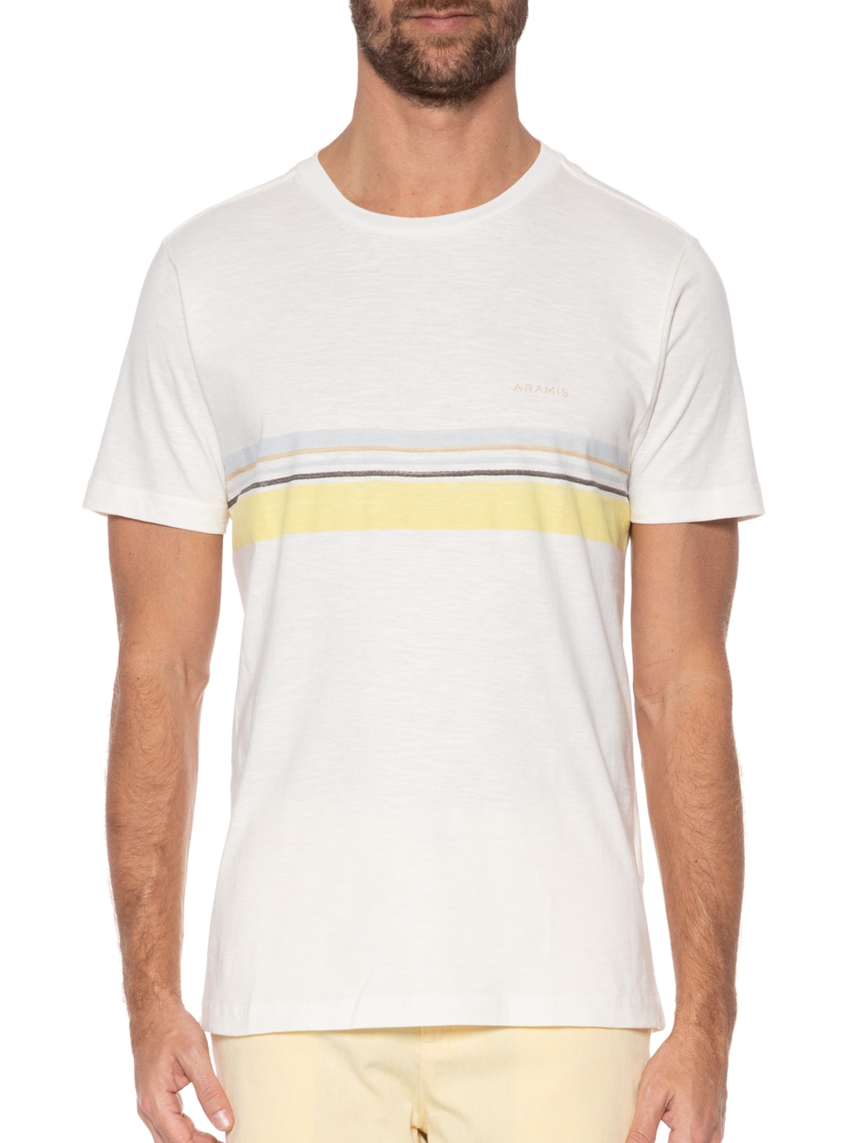Camiseta Masculina Flamê Listrado Localizado Amarelo Aramis