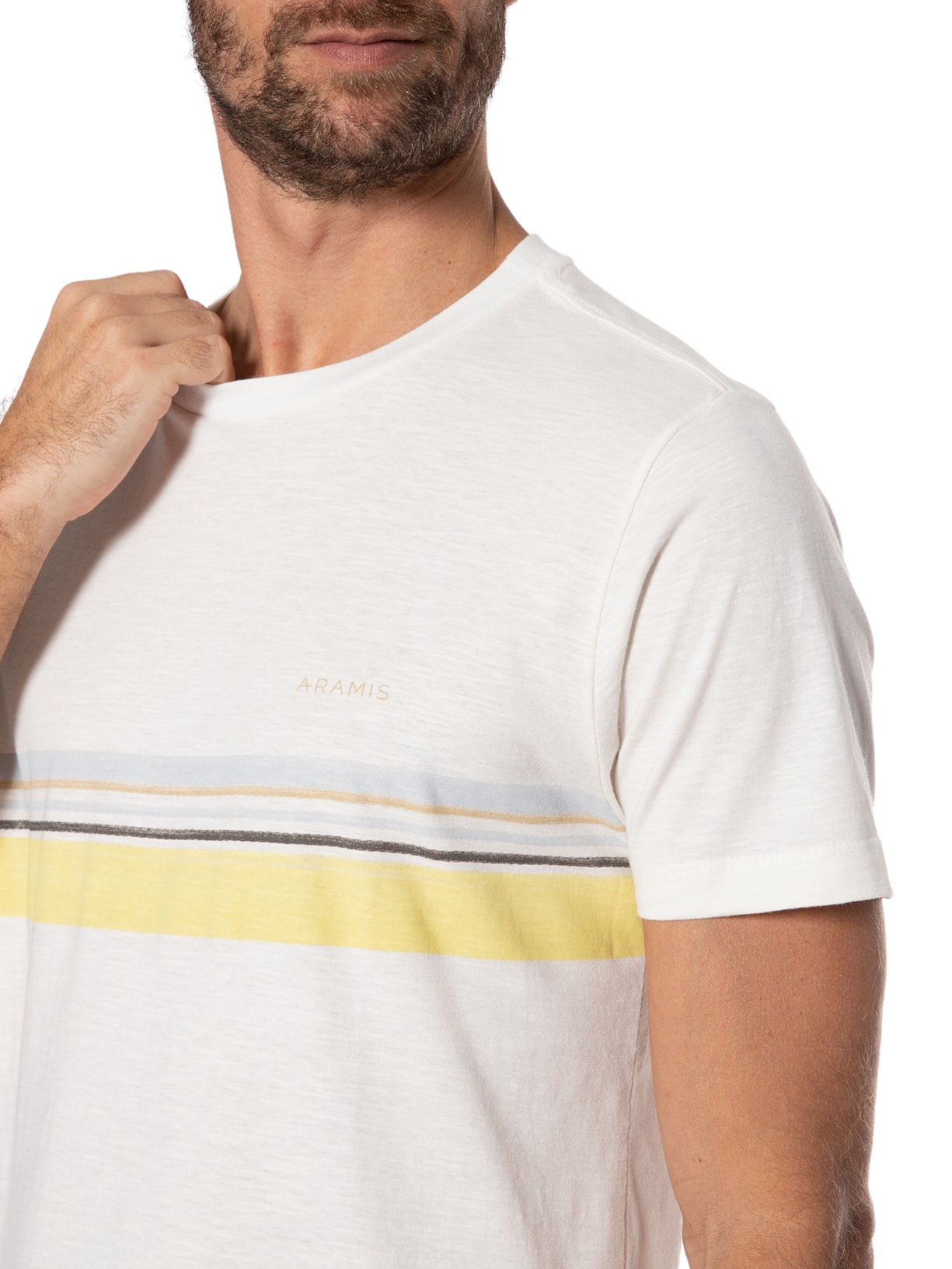 Camiseta Masculina Flamê Listrado Localizado Amarelo Aramis