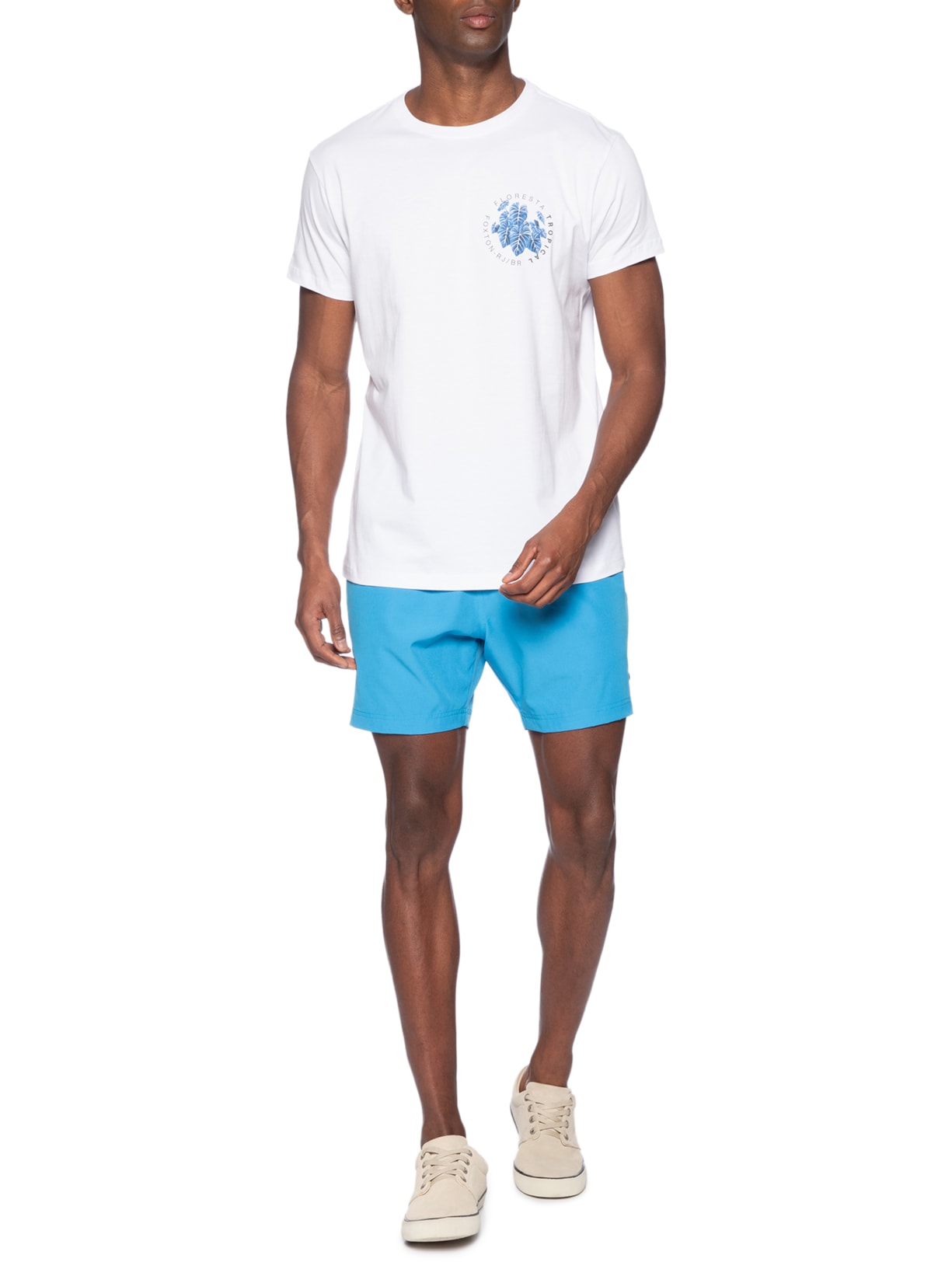 Camiseta Masculina Floresta Aquarela Peito Branco Foxton