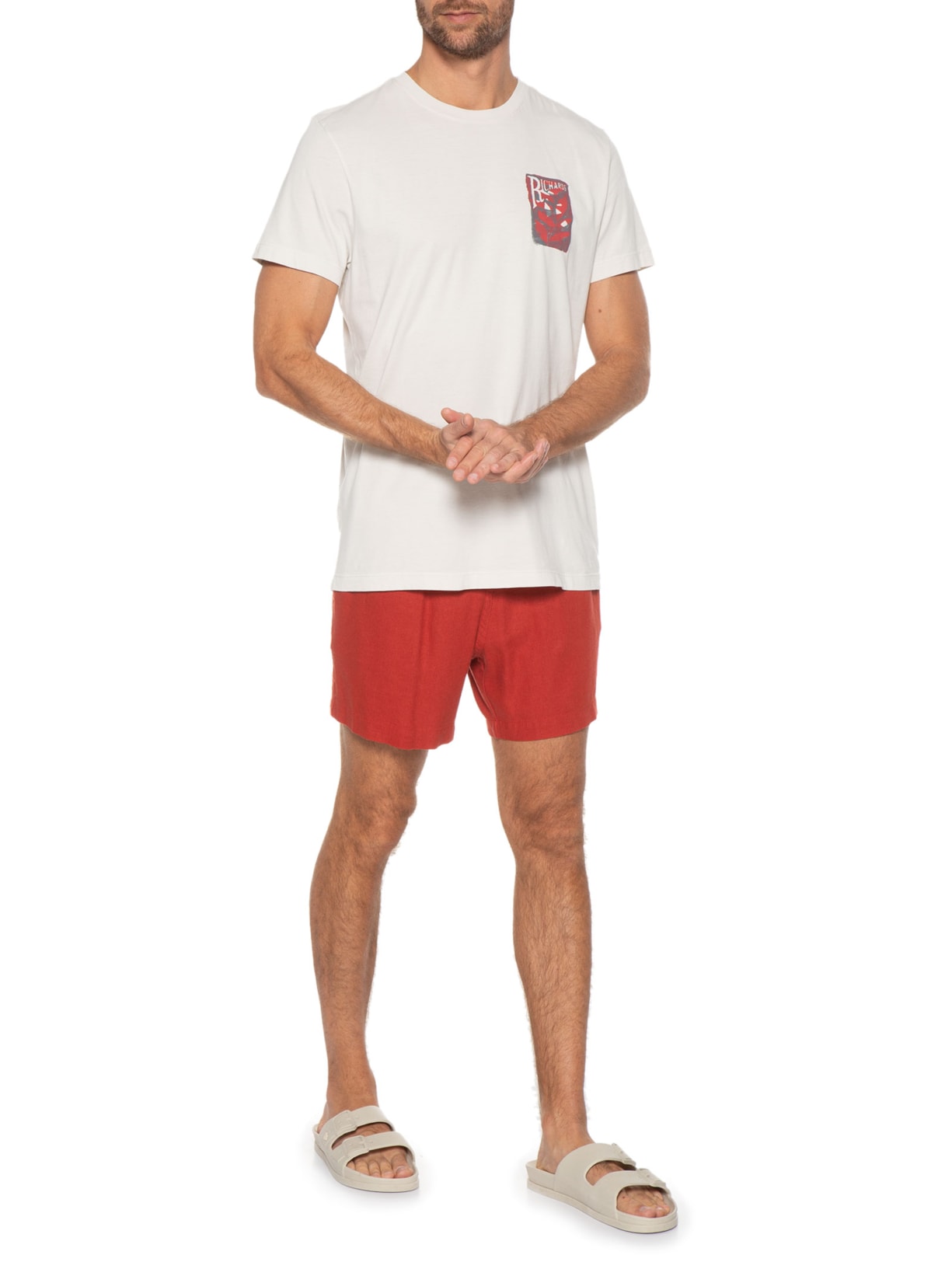 Camiseta Masculina Folhas Peito Bege Richards