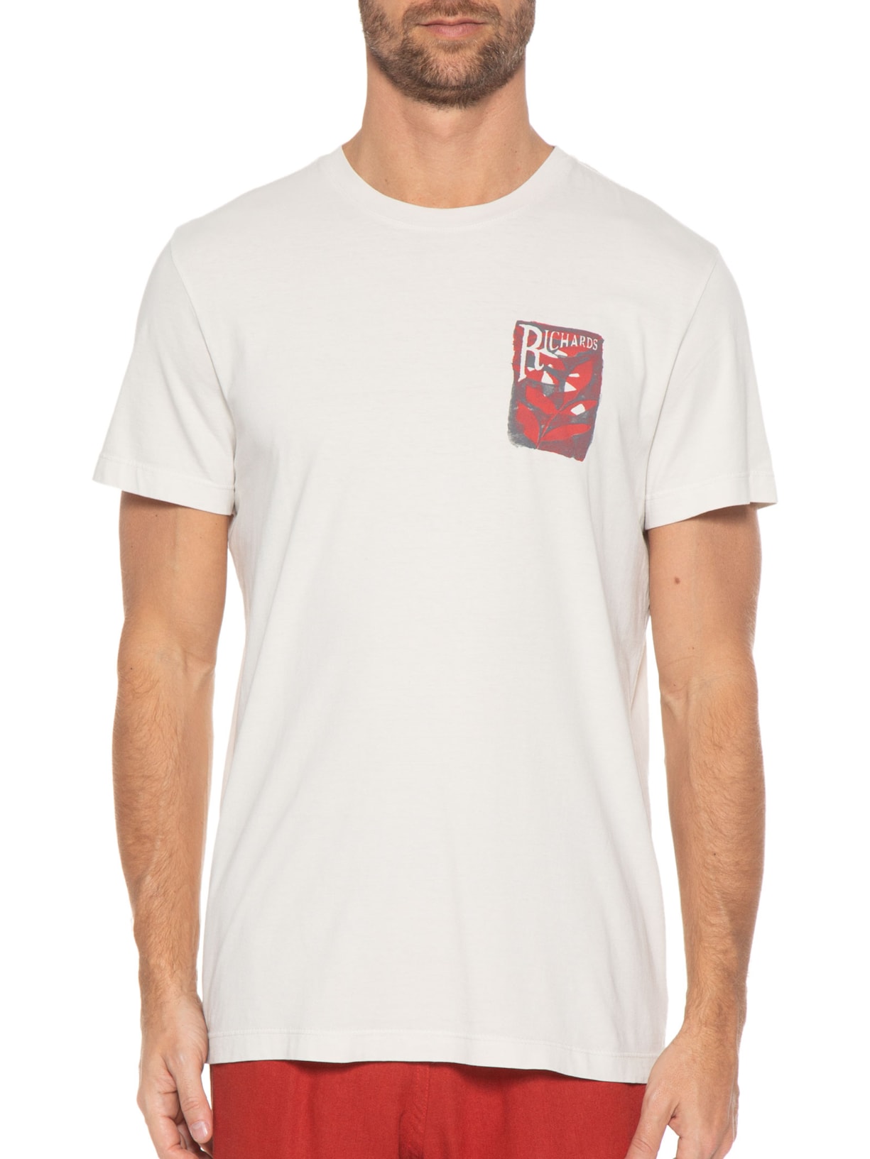 Camiseta Masculina Folhas Peito Bege Richards