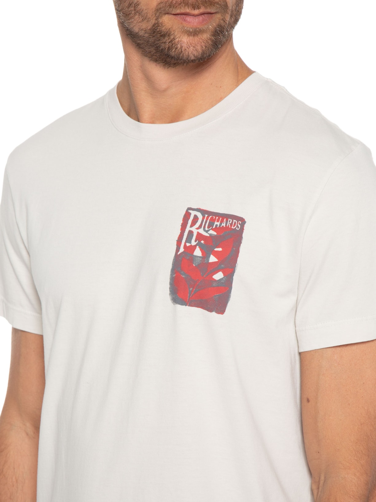 Camiseta Masculina Folhas Peito Bege Richards