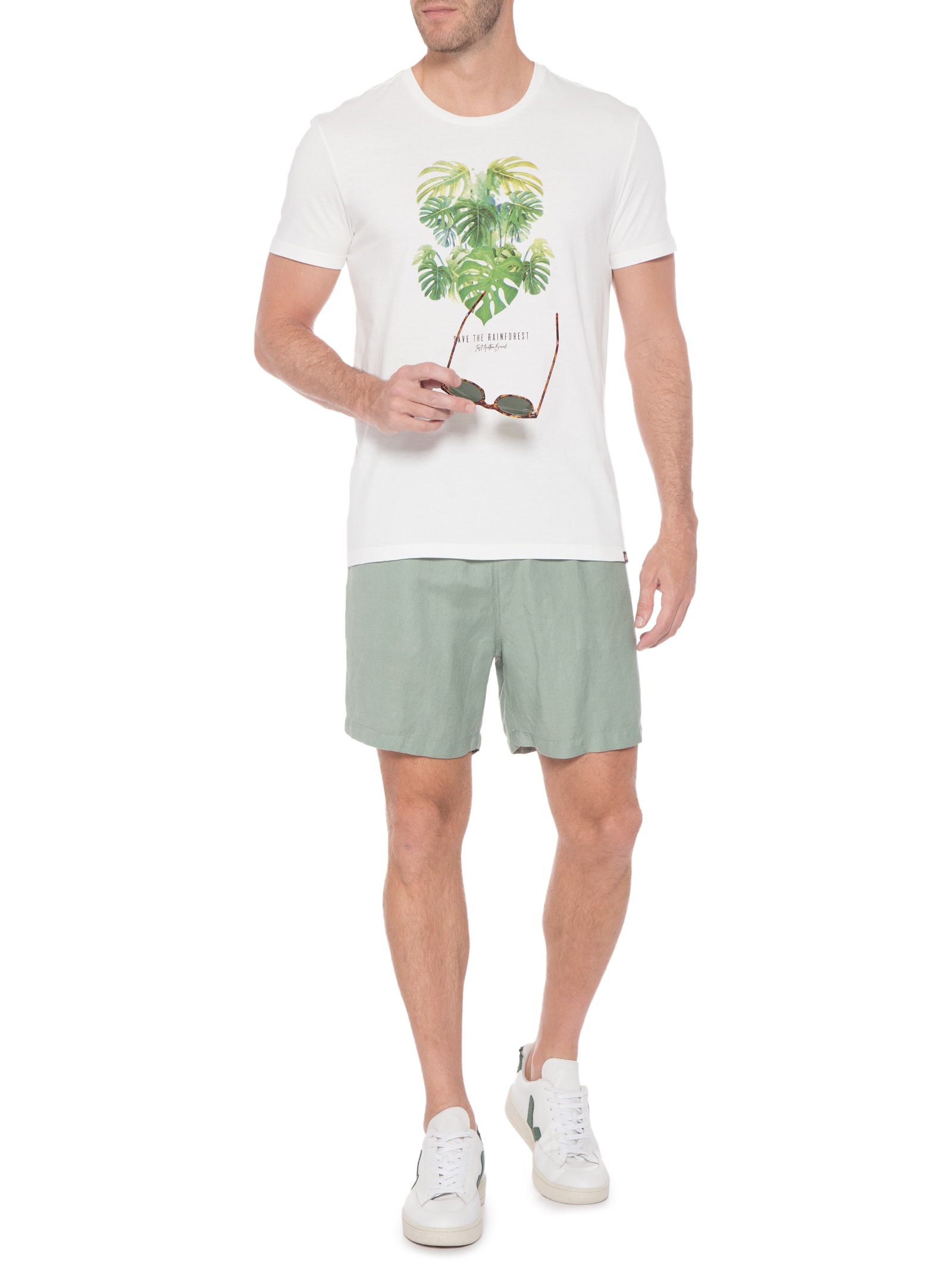Camiseta Masculina Folhas Rainforest - Jab - Off White