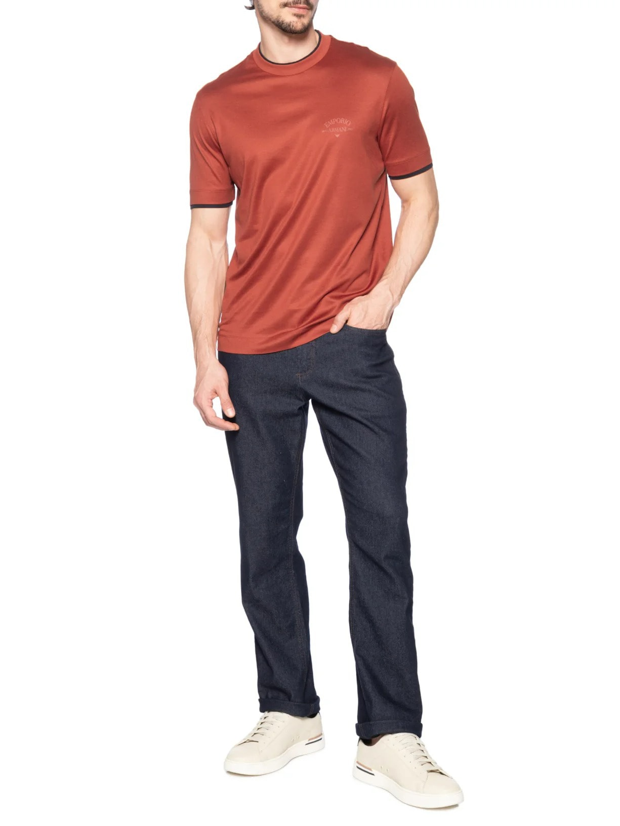 Camiseta Masculina Friso Colar Vermelho Emporio Armani