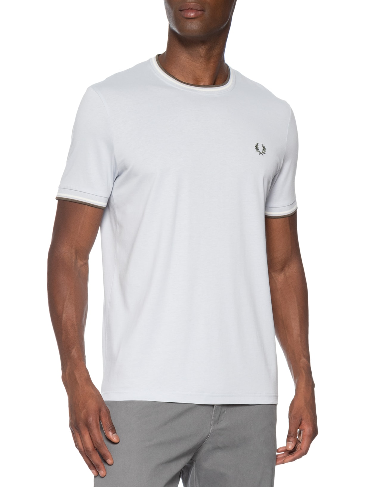 Camiseta Masculina Friso Duplo Regular Fit Em Algodão Azul Fred Perry