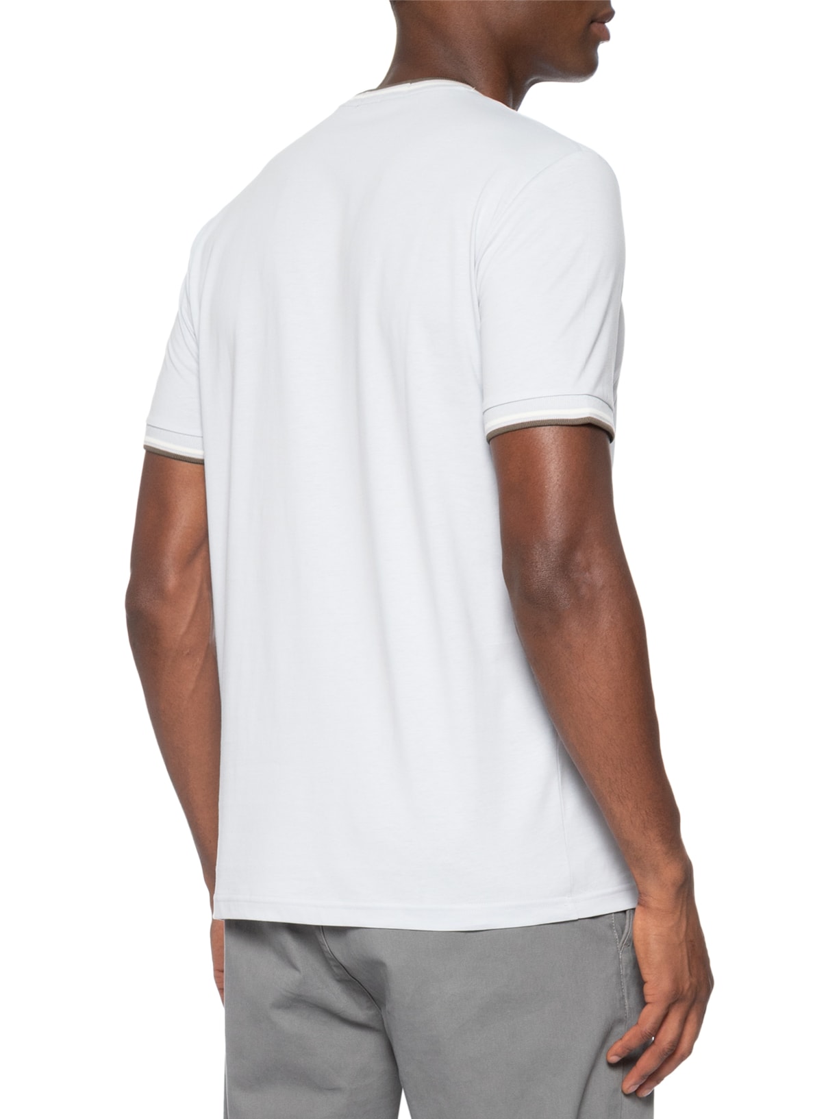 Camiseta Masculina Friso Duplo Regular Fit Em Algodão Azul Fred Perry