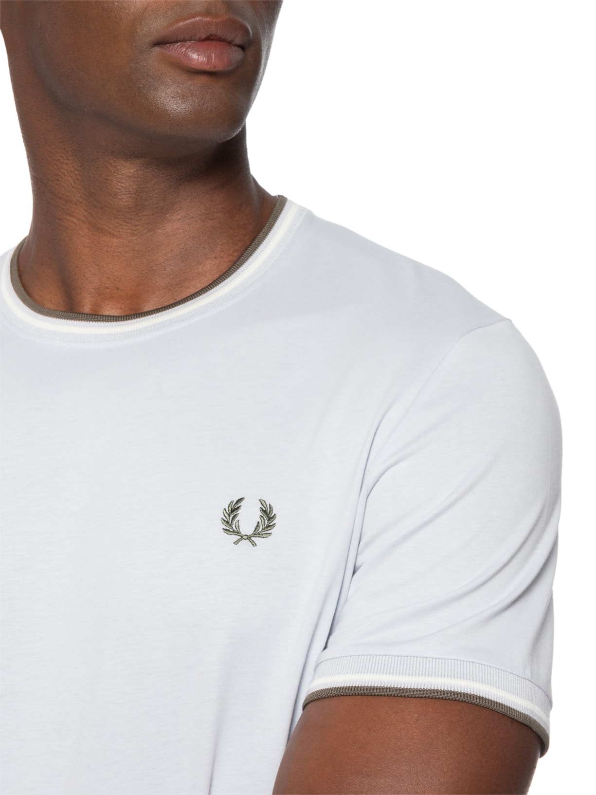 Camiseta Masculina Friso Duplo Regular Fit Em Algodão Azul Fred Perry