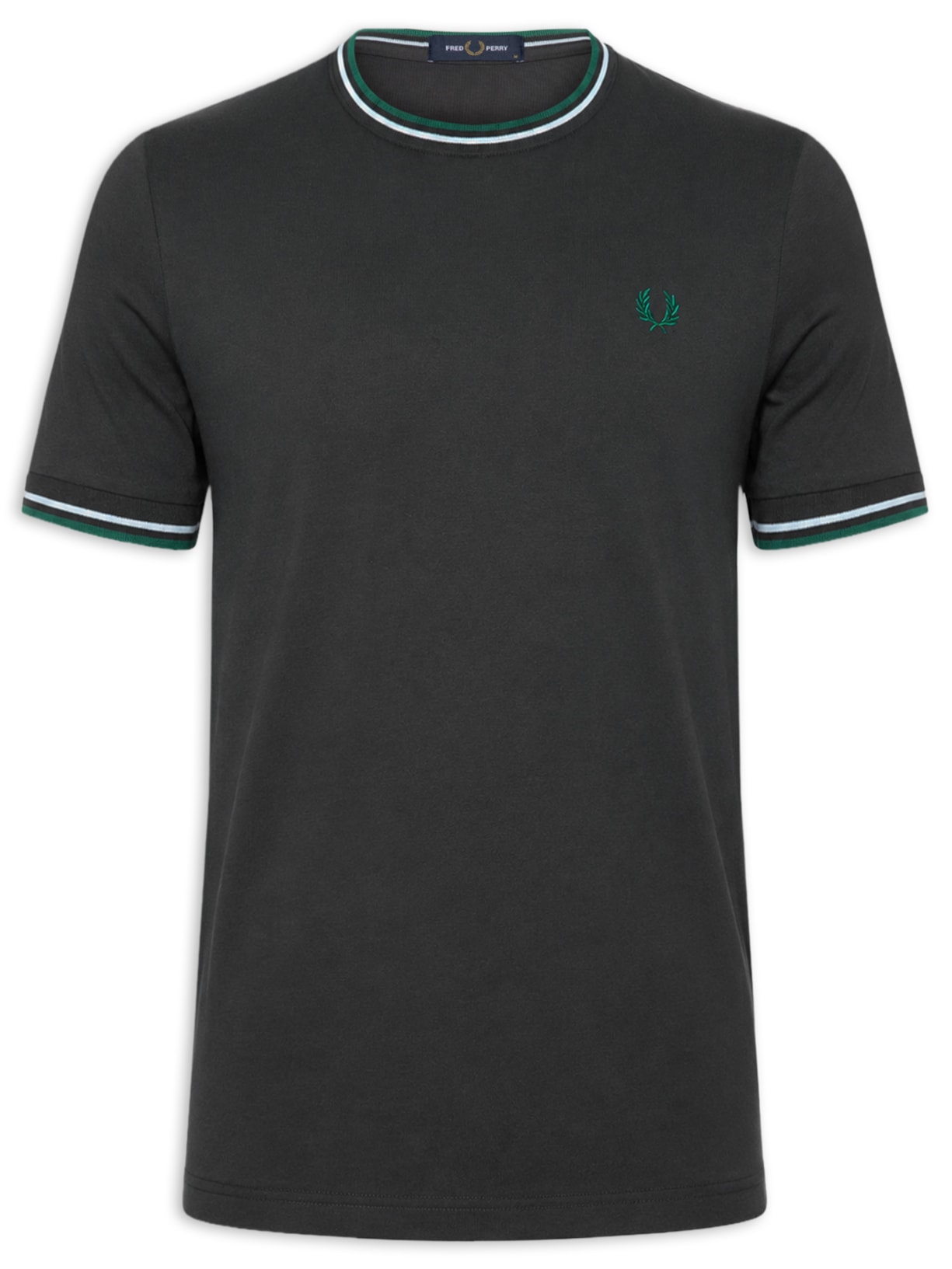 Camiseta Masculina Friso Duplo Regular Fit Em Algodão CInza Fred Perry